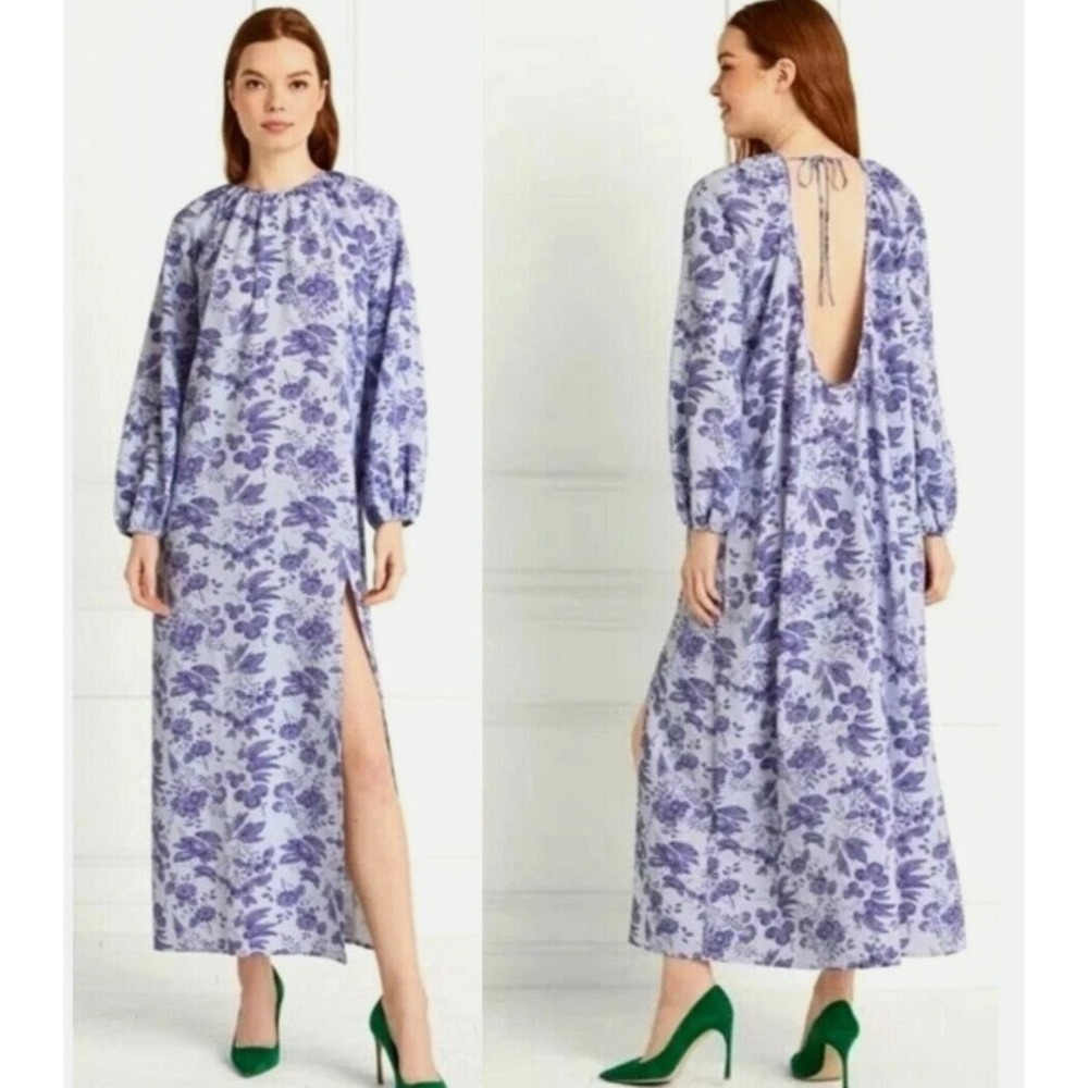 Hill House Home Women XXL The Simone Dress Lilac Floral Open Back Maxi Slit NWT